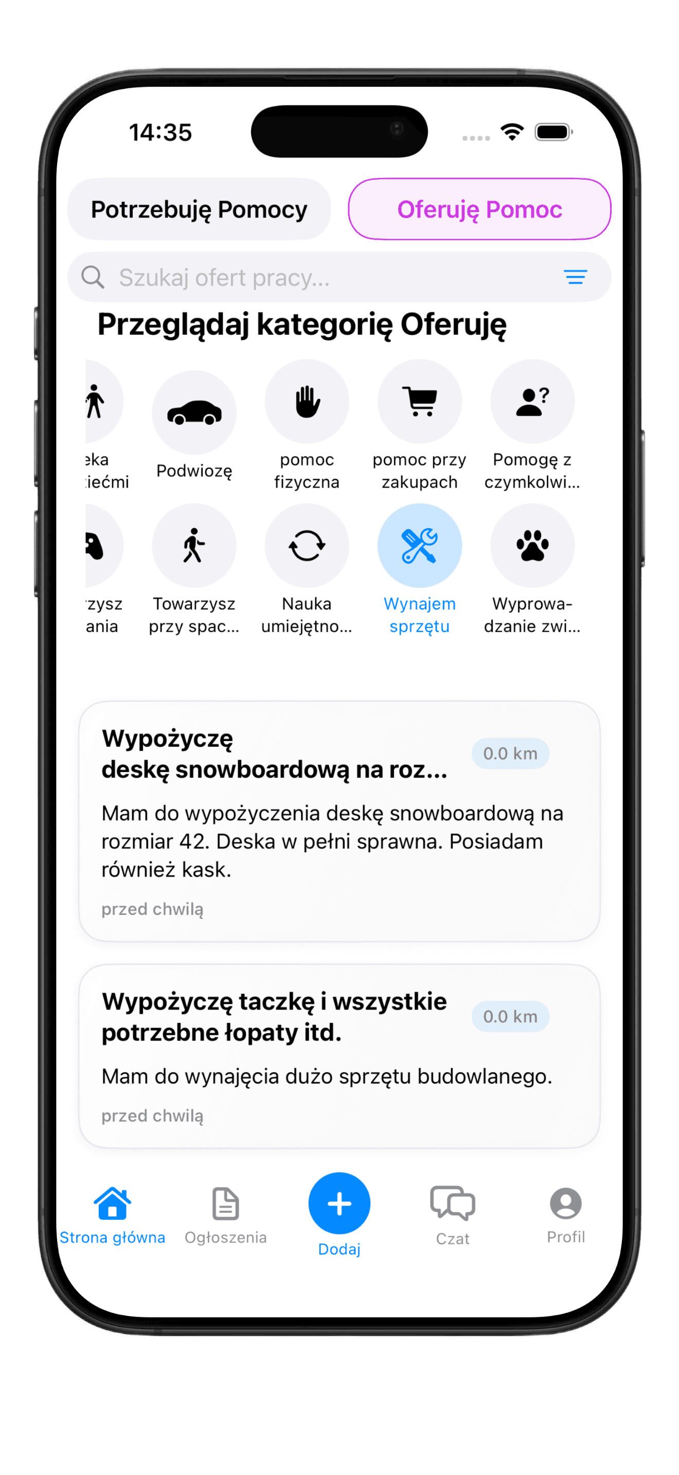 Ekran oferowania pomocy